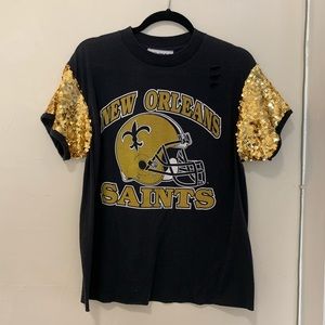 New Orleans Saints Vintage Tee w/ Sequin Sleeves